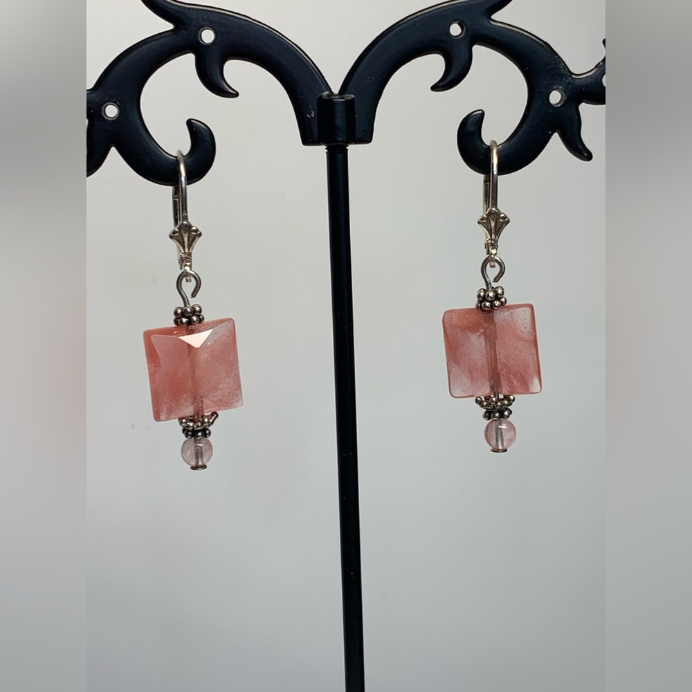 Silpada Early Vintage RARE Sterling Silver Rose Quartz Dangle Leverback Earrings